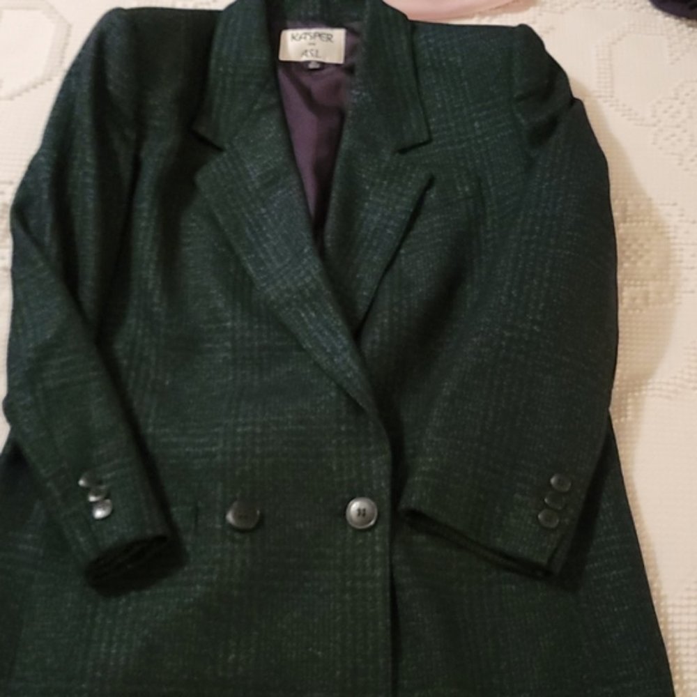 Kasper Women's Retro Double Breasted 2 Pc Suit GreenBlack Sz 10 #316